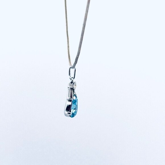 Vintage Estate Sterling Silver 925 Blue Topaz Pendant Necklace 17” Spring Ring, - Picture 2 of 10